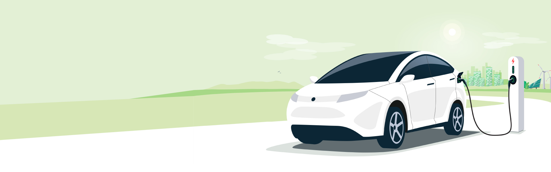 The electric car is charging.