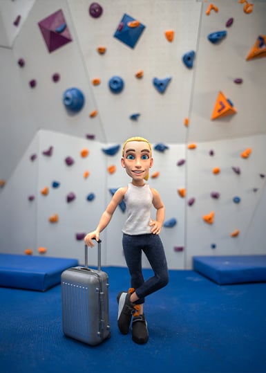 Lutka Janje Garnbret s potovalko